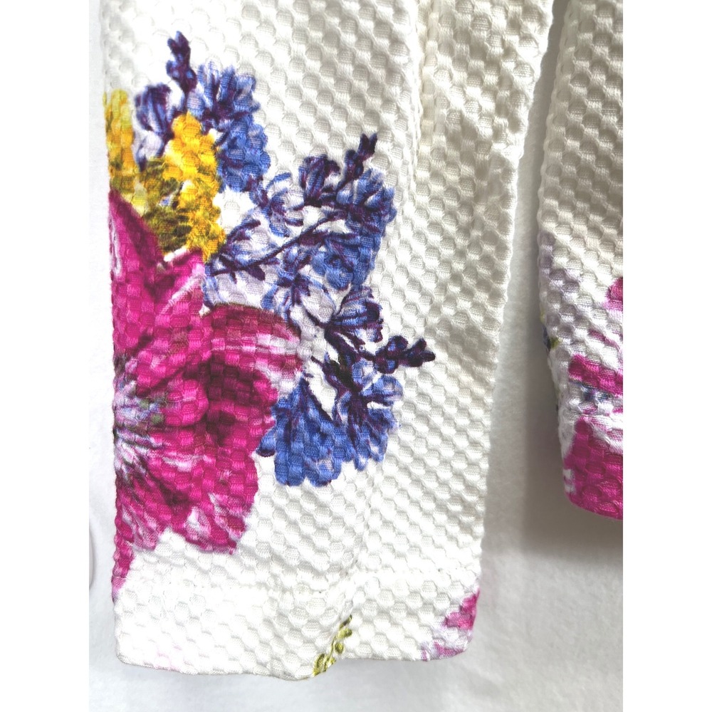Susan Graver Floral Moto Jacket White Textured Waffle Knit Asymmetric Zip Size 6 - Picture 5 of 15